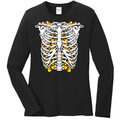 Candy Corn Skeleton Hallween Costume Ladies Long Sleeve Shirt