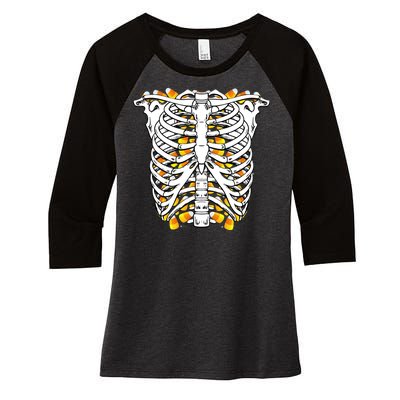 Candy Corn Skeleton Hallween Costume Women's Tri-Blend 3/4-Sleeve Raglan Shirt