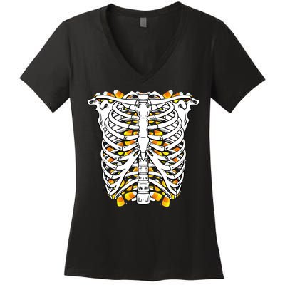 Candy Corn Skeleton Hallween Costume Women's V-Neck T-Shirt