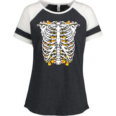 Candy Corn Skeleton Hallween Costume Enza Ladies Jersey Colorblock Tee