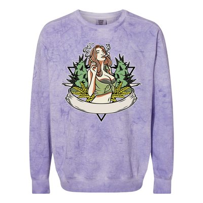 Cannabis Lady Smoking Pot Colorblast Crewneck Sweatshirt