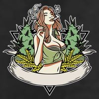 Cannabis Lady Smoking Pot 7 Panel Mesh Trucker Snapback Hat