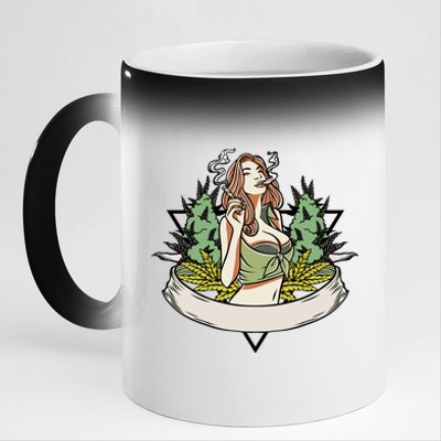 Cannabis Lady Smoking Pot 11oz Black Color Changing Mug