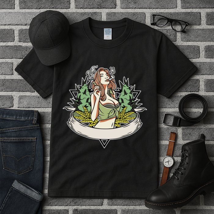Cannabis Lady Smoking Pot Tall T-Shirt