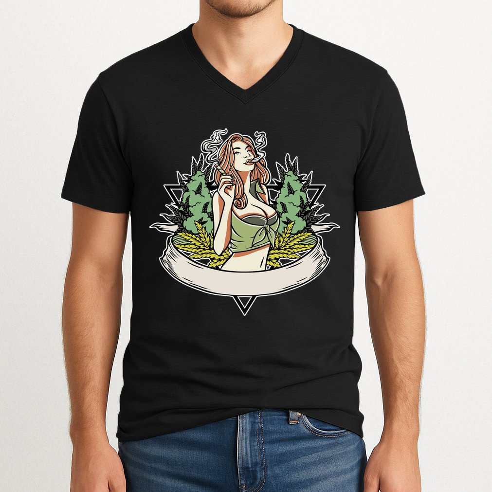 Cannabis Lady Smoking Pot V-Neck T-Shirt