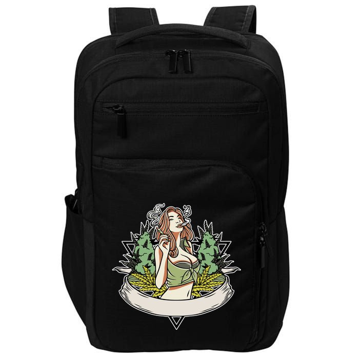 Cannabis Lady Smoking Pot Impact Tech Backpack