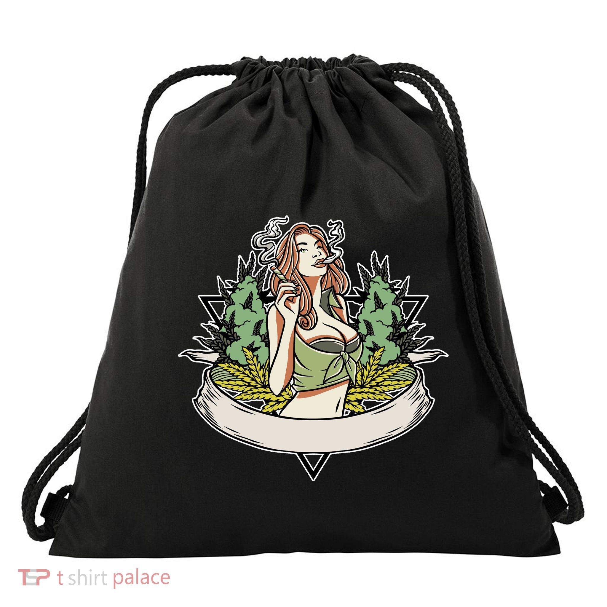 Cannabis Lady Smoking Pot Drawstring Bag