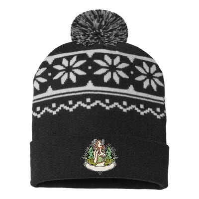 Cannabis Lady Smoking Pot USA-Made Snowflake Beanie