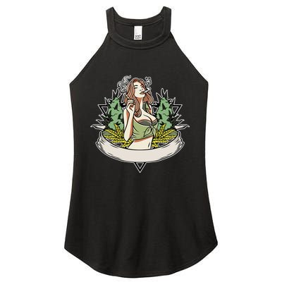 Cannabis Lady Smoking Pot Women's Perfect Tri Rocker Tank