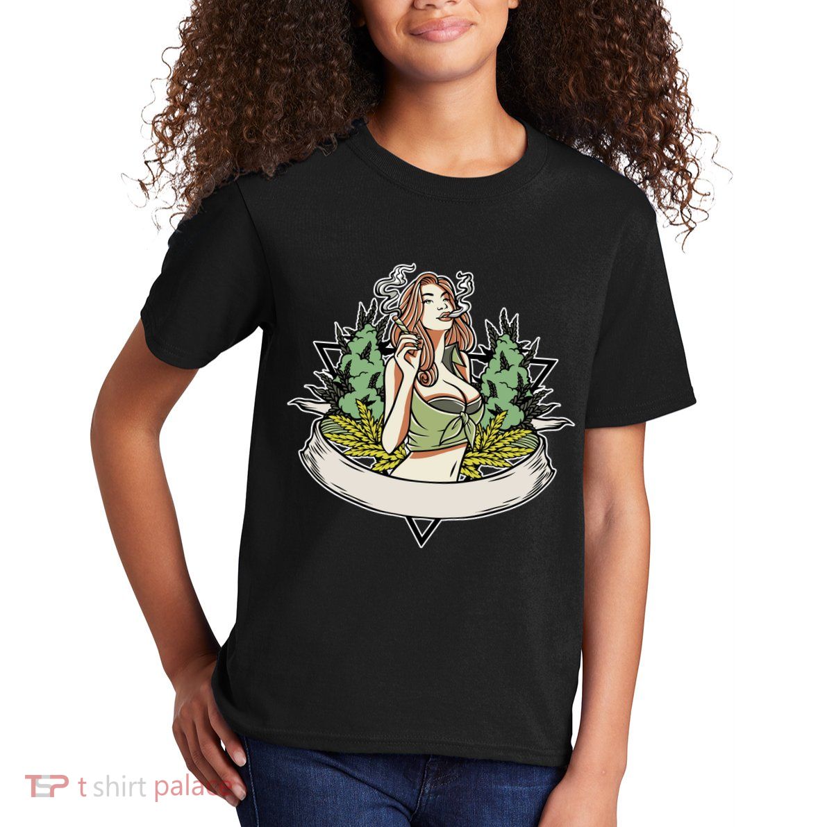 Cannabis Lady Smoking Pot Kids T-Shirt