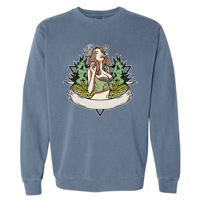 Cannabis Lady Smoking Pot Garment-Dyed Sweatshirt