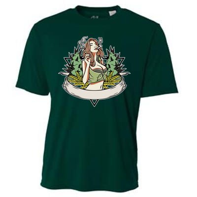 Cannabis Lady Smoking Pot Cooling Performance Crew T-Shirt