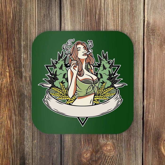 Cannabis Lady Smoking Pot Coaster