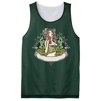 Cannabis Lady Smoking Pot Mesh Reversible Basketball Jersey Tank