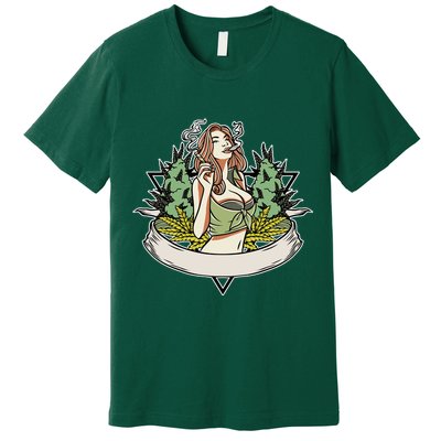 Cannabis Lady Smoking Pot Premium T-Shirt