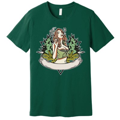 Cannabis Lady Smoking Pot Premium T-Shirt