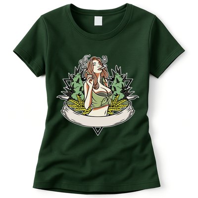 Cannabis Lady Smoking Pot Womens T-Shirt