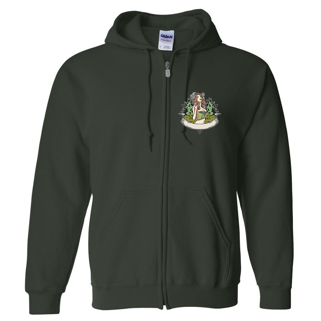 Cannabis Lady Smoking Pot Full Zip Hoodie