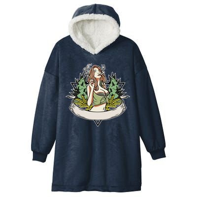 Cannabis Lady Smoking Pot Hooded Wearable Blanket