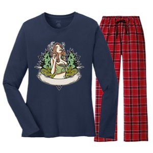 Cannabis Lady Smoking Pot Women's Long Sleeve Flannel Pajama Set 