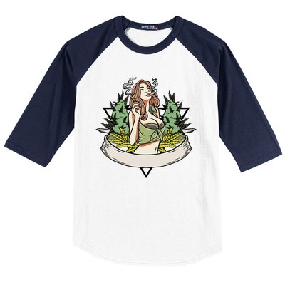 Cannabis Lady Smoking Pot Baseball Sleeve Shirt