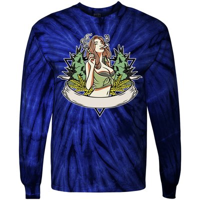 Cannabis Lady Smoking Pot Tie-Dye Long Sleeve Shirt