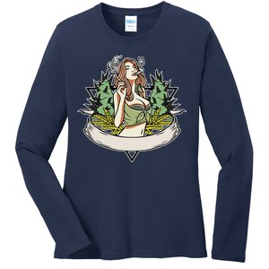 Cannabis Lady Smoking Pot Ladies Long Sleeve Shirt