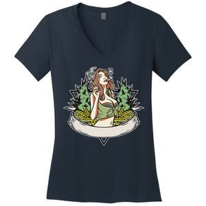 Cannabis Lady Smoking Pot Women's V-Neck T-Shirt