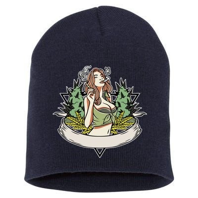 Cannabis Lady Smoking Pot Short Acrylic Beanie