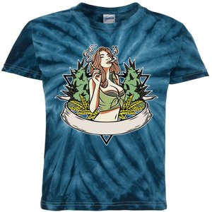 Cannabis Lady Smoking Pot Kids Tie-Dye T-Shirt