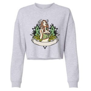 Cannabis Lady Smoking Pot Cropped Pullover Crew