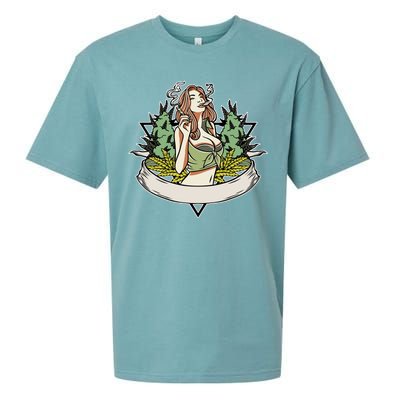 Cannabis Lady Smoking Pot Sueded Cloud Jersey T-Shirt