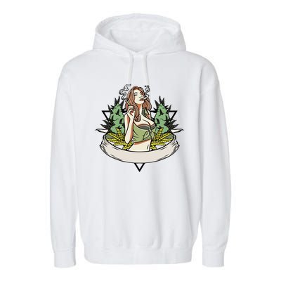 Cannabis Lady Smoking Pot Garment-Dyed Fleece Hoodie