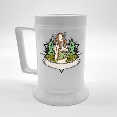 Cannabis Lady Smoking Pot Beer Stein