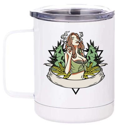 Cannabis Lady Smoking Pot 12 oz Stainless Steel Tumbler Cup