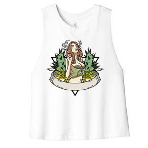 Cannabis Lady Smoking Pot Women's Racerback Cropped Tank