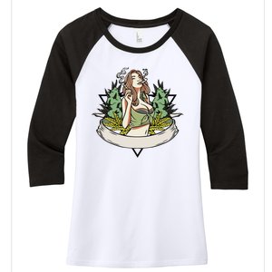 Cannabis Lady Smoking Pot Women's Tri-Blend 3/4-Sleeve Raglan Shirt