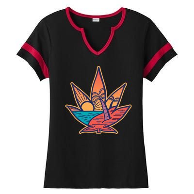 Cannabis Leaf Beach Ladies Halftime Notch Neck Tee