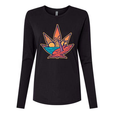 Cannabis Leaf Beach Womens Cotton Relaxed Long Sleeve T-Shirt