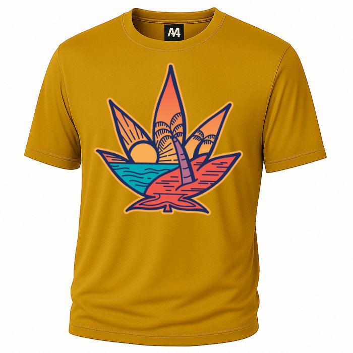 Cannabis Leaf Beach Cooling Performance Crew T-Shirt