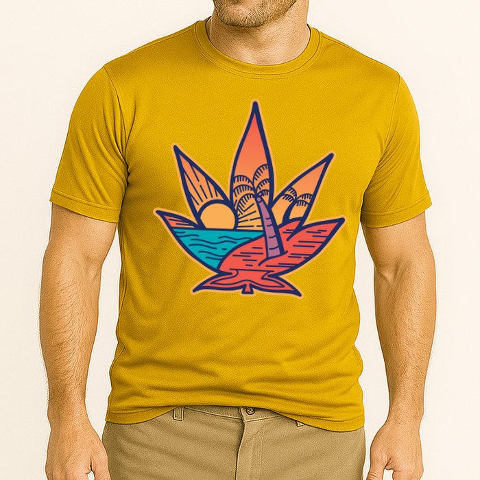 Cannabis Leaf Beach Cooling Performance Crew T-Shirt