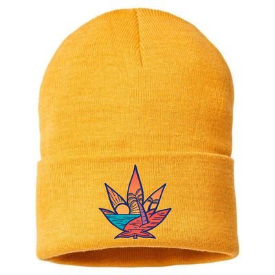 Cannabis Leaf Beach Sustainable Knit Beanie