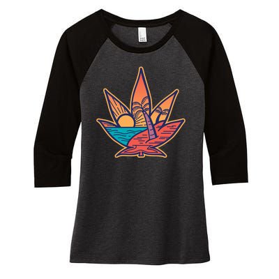 Cannabis Leaf Beach Women's Tri-Blend 3/4-Sleeve Raglan Shirt