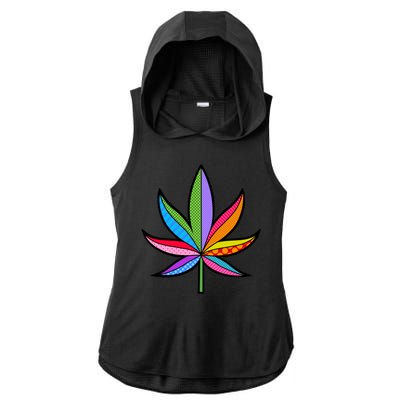 Cannabis Leaf Colorful Patterns Weed Ladies PosiCharge Tri-Blend Wicking Draft Hoodie Tank