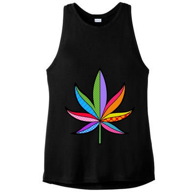 Cannabis Leaf Colorful Patterns Weed Ladies PosiCharge Tri-Blend Wicking Tank