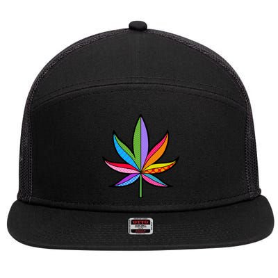 Cannabis Leaf Colorful Patterns Weed 7 Panel Mesh Trucker Snapback Hat