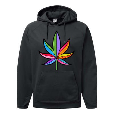 Cannabis Leaf Colorful Patterns Weed Performance Fleece Hoodie