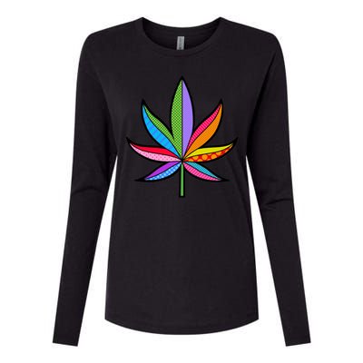 Cannabis Leaf Colorful Patterns Weed Womens Cotton Relaxed Long Sleeve T-Shirt