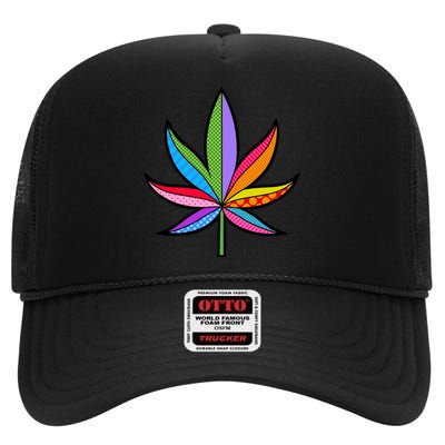 Cannabis Leaf Colorful Patterns Weed High Crown Mesh Back Trucker Hat