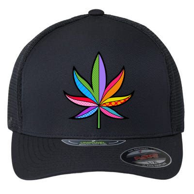 Cannabis Leaf Colorful Patterns Weed Flexfit Unipanel Trucker Cap